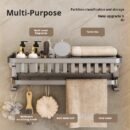 Suction cup towel rack, bathroom storage rack, high-end space aluminum bathroom five-piece set, toilet bath towel rod storage